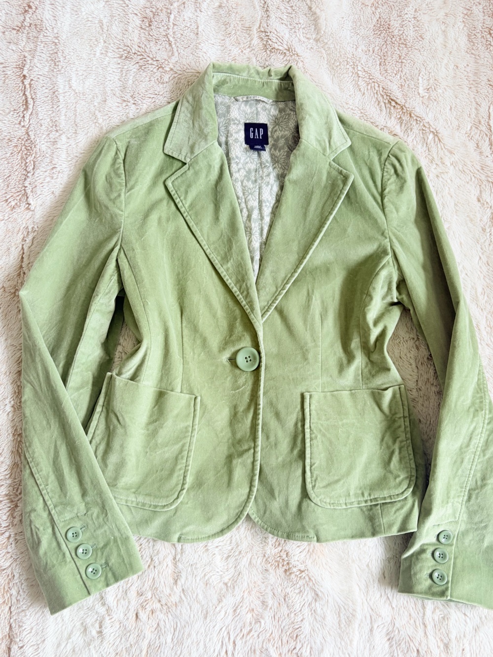 💚 RARE GAP 2004 Vintage Fall Green Velvet Blazer Y2K 2000s Office Siren It Girl